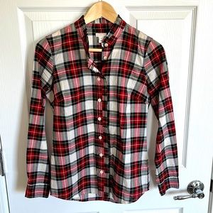 J. Crew Ruffle-Front Plaid Shirt, XXS
